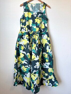 Aigle Depuis 1853 Dress Womens Medium Green Floral Cotton Sleeveless Maxi M